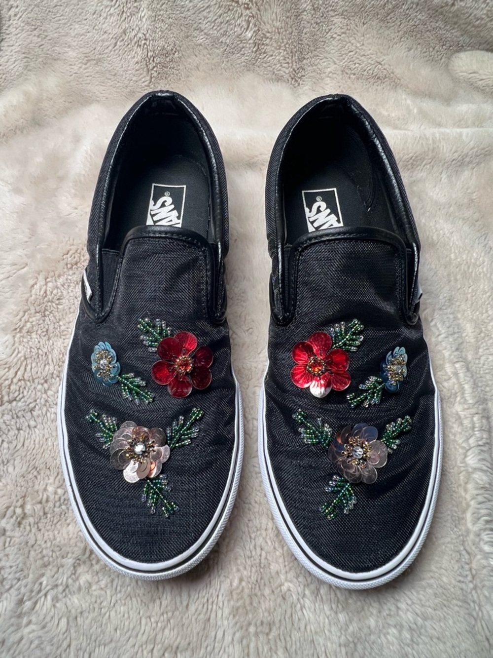 Vans Womens size 10.5 Floral Sequins Slip-On Shoes